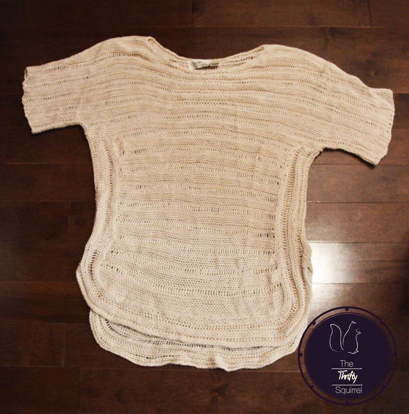 Cream Short Sleeve Knit Sweater