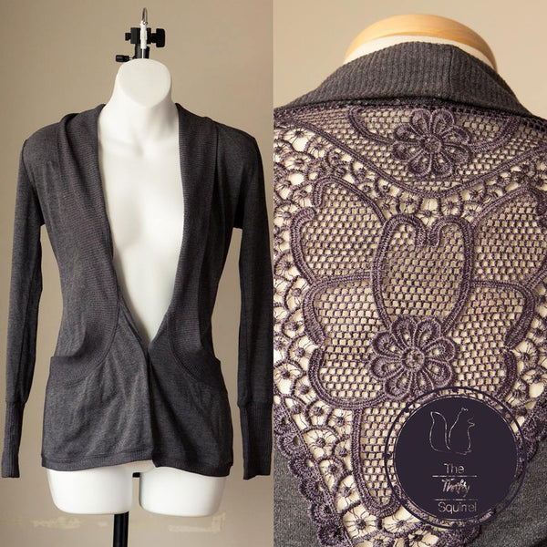 Lace Back Charcoal Grey Sweater